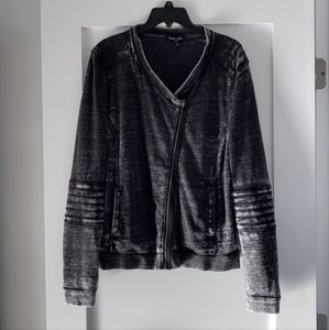Splendid Soft Distressed Motto Zip Up Sweater / Sweatshirt Sz L - EUC